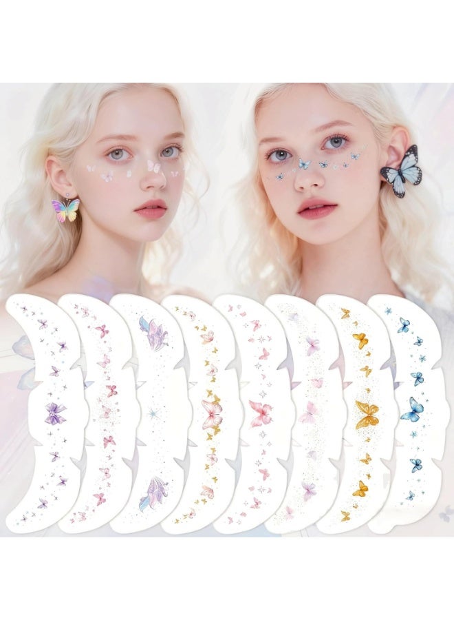 LYNLYN 12PCS Butterfly and Flower Glitter Freckles Face Tattoos, Holographic Waterproof Temporary Makeup Stickers, Sparkle Face Patches for Festivals, Parties, Kids and Women - Image 2